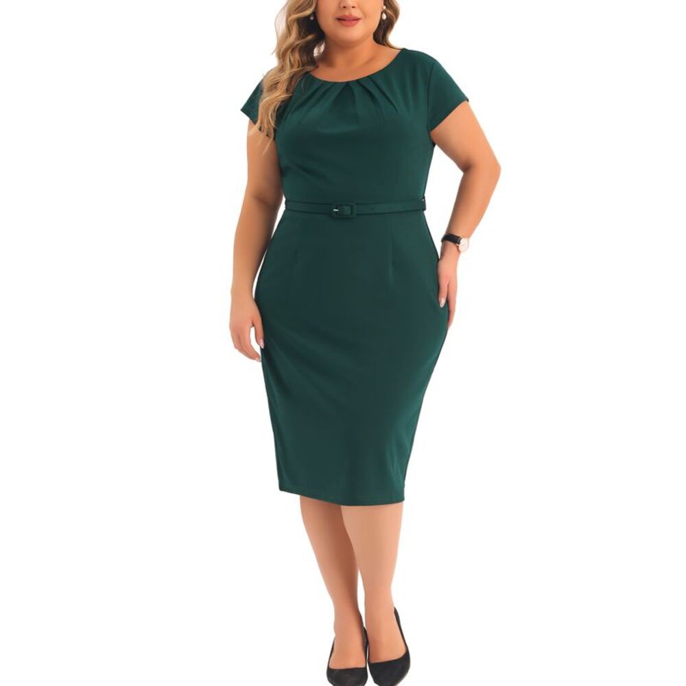 Plus Size Office 50s 60s Vintage Pencil Bodycon Wear to Work Dresses Dark Green